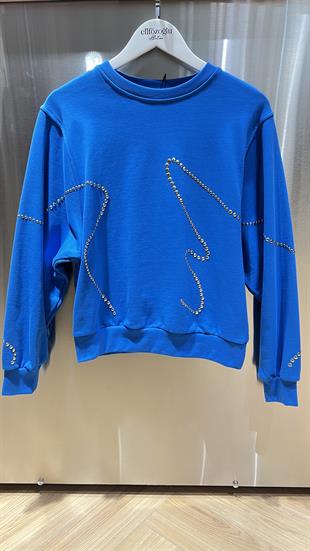 Zımba Baskılı Mavi Sweatshirt