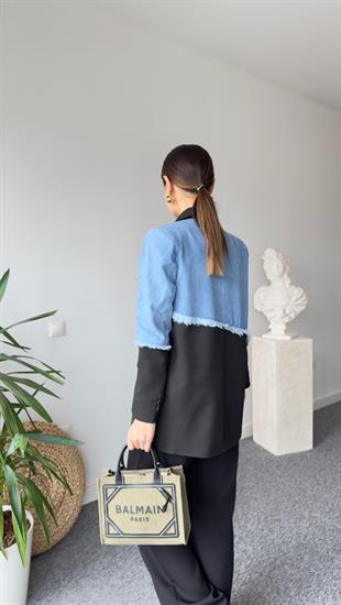 Çapraz Kot Detaylı Siyah Blazer Ceket