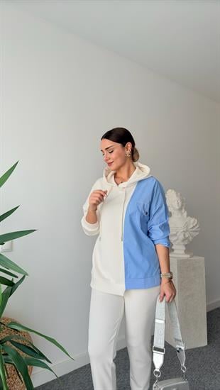 Quale Taşlı Poplin Garnili Modal Sweat