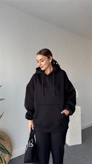 Sırtı Mickey Aksesuarlı Siyah Kapüşonlu Sweatshirt