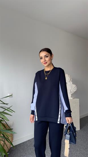 Sırt Poplin Detay Düğmeli Modal Sweat
