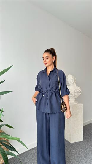 Lacivert Breva Bel Büzgülü Tensel Takım