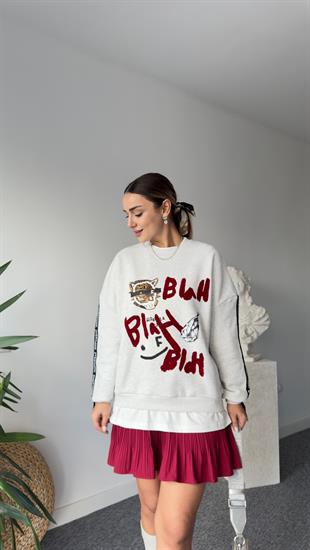 Nouve Kollar Şerit Yazılı Tasarım Sweatshirt