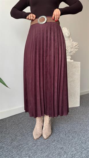 Bordo Nole Zra Model Piliseli Süet Etek