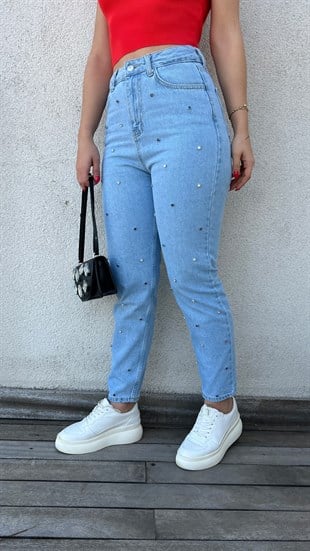 Zara Model Taş Detaylı Mom Jean