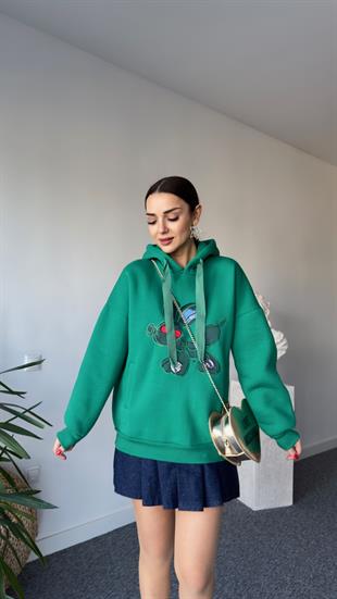Tws Model Önü İşlemeli Şardonlu Yeşil Sweat