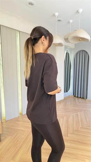 Kahve V Yaka Basic Massi Tshirt