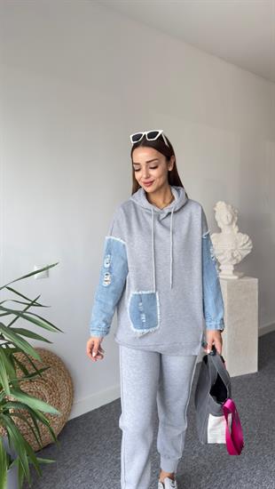 Piem Kot Detay Gri Sweatshirt