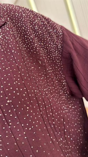 Bordo Minka Parıltılı Taş Detaylı Gömlek