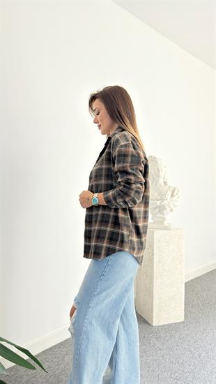 Yeşil Ekoseli Sesira Taş Detaylı Gömlek