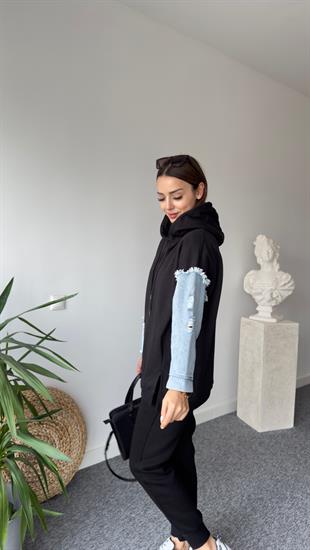 Piem Kot Detay Siyah Sweatshirt