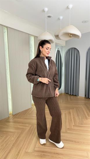 Kahve Nisi İçi Polarlı Sweat Takım