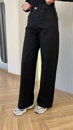 Parıltı Taş Detaylı Siyah Jean