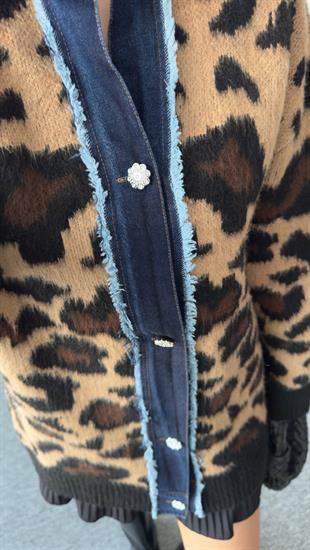 Antu Kot Detaylı Tok Doku Leopar Hırka