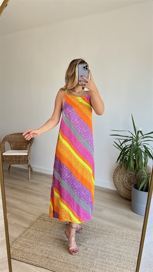 Renk Geçişli İp Askılı Elbise