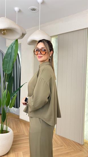 Yeşil Palermo Önü Aksesuar Detaylı Takım