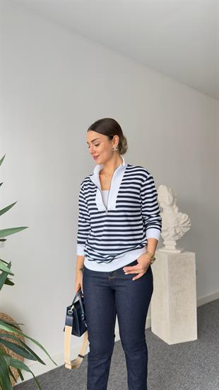 Lopi Yarım Fermuar Çizgili Sweatshirt