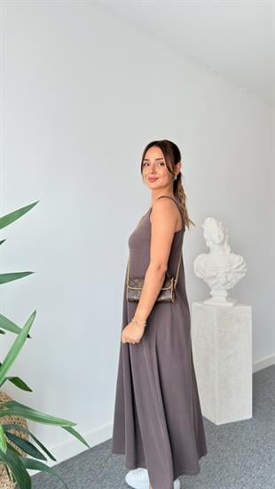Kahve Askıları Lastikli Modal Elbise 