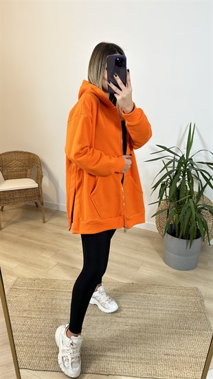 Şardonlu Yanları Yırtmaçlı Turuncu Sweatshirt