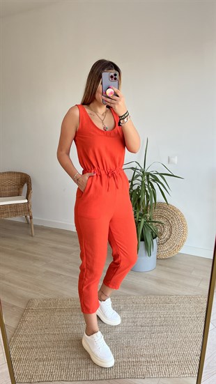 Beli Lastikli Turuncu Kolsuz Tulum