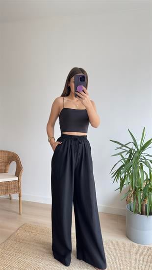 İnce Askılı Siyah Crop