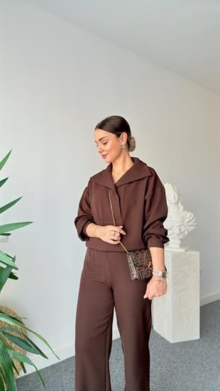 Kahve Beli Stoperli Double Takım