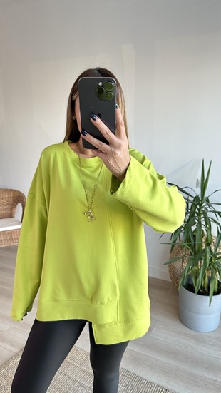İki İplik Asimetrik Yeşil Basic Sweat