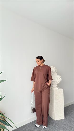 Kahve Calza Vatkalı Tok Doku Tshirt