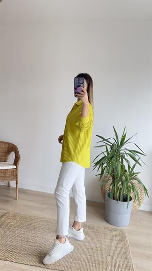 Fermuarlı Şerit Detay Yeşil Ceket