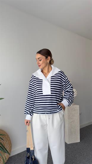 Ntwrk Model Gömlek Yaka Çizgili Sweatshirt