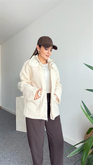 Bej Leido Astarlı Buklet Mont