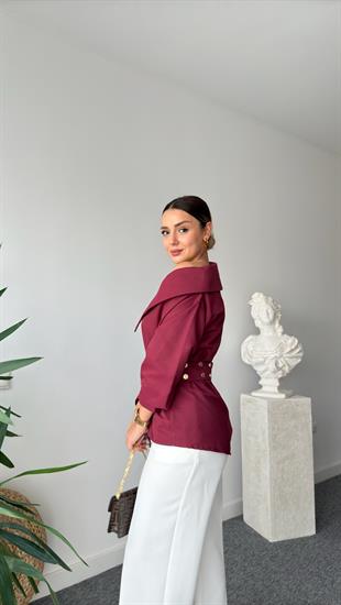Dianes Marka Model Kemerli Tasarım Bordo Gömlek 