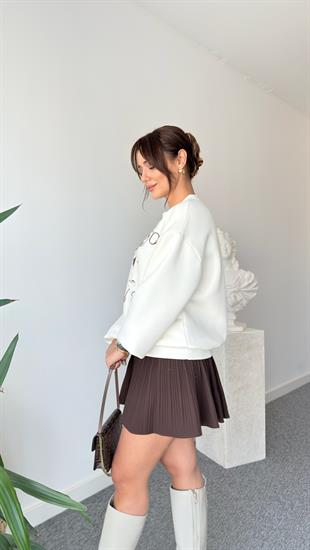 Martini Yazılı Ekru Sweatshirt