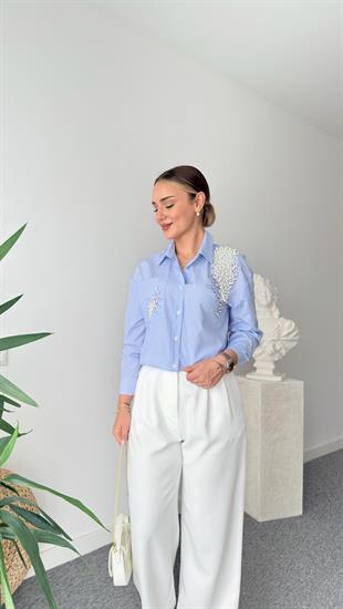 Colocci İnci Ve Taş Detaylı Çizgili Gömlek
