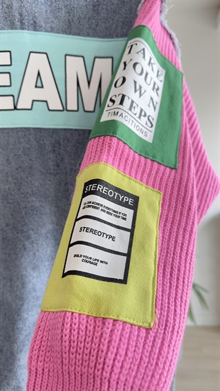 Kolları Pembe Triko Detay Tasarım Ceket 