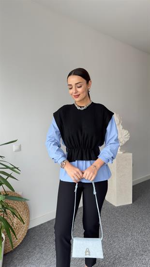 Riva Aksesuarlı Poplin Detay Siyah Triko