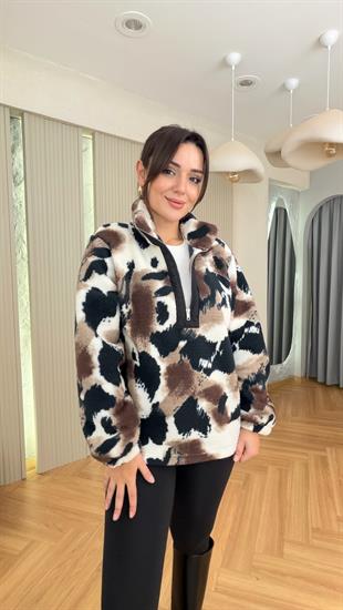Tavia Yarım Fermuarlı Kahve Siyah Polar Sweat