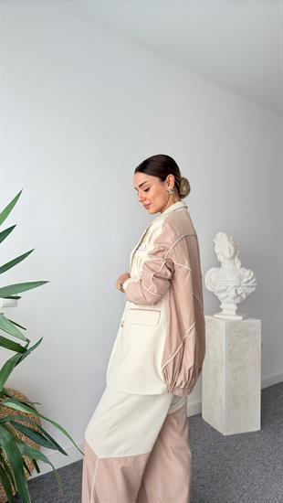 Pital Sırt Paraşüt Detaylı Bej Blazer Ceket