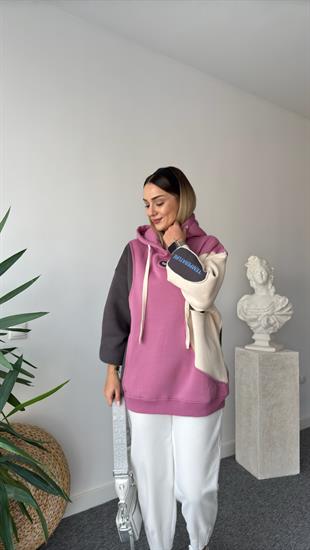 Off Renk Geçişli Kapüşonlu Sweatshirt