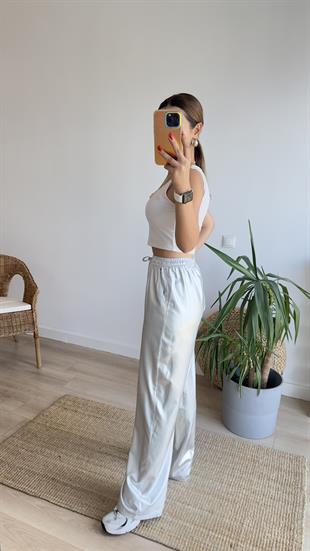 Gümüş Beli Lastikli Parlak Pantolon