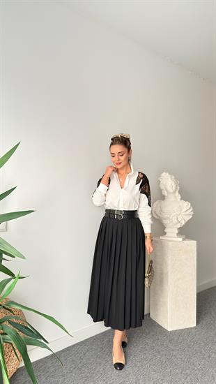 Lazer Güpür Detaylı Tasarım Beyaz Gömlek 