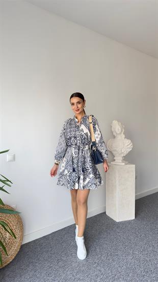 Lewa Mavi Desenli Zra Elbise 