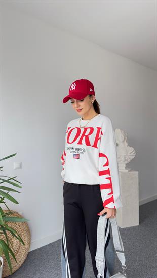 Kırmızı New York Yazılı Sweatshirt