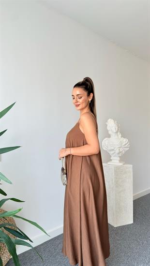 Kahve Ruma Askılı Elbise 