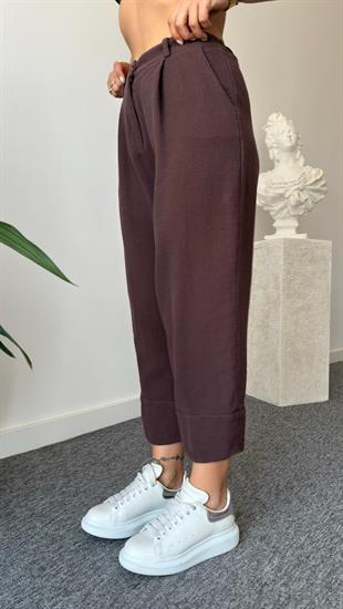 Kahve Weren Yelekli Keten Takım 