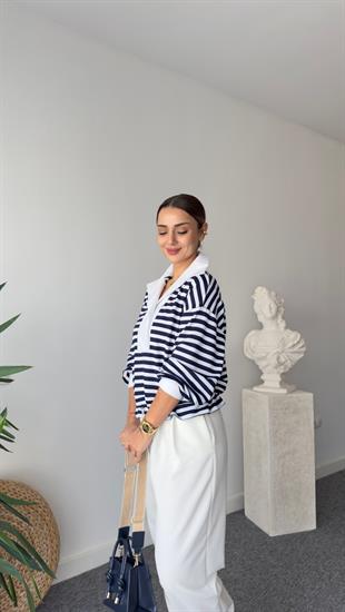 Ntwrk Model Gömlek Yaka Çizgili Sweatshirt