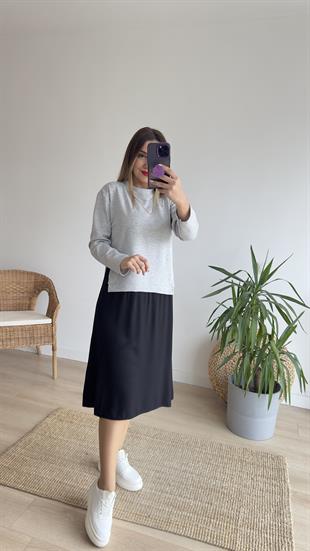 Viskon Detaylı Gri Sweat Elbise 