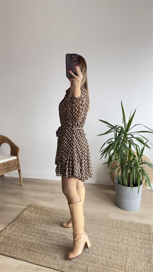 Zra Model Desenli Kahve Elbise 