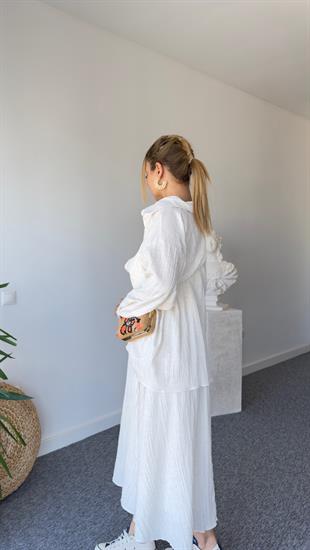 Düşük Omuzlu Bej Oversize Gömlek 