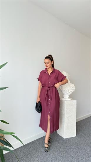 Bordo Lunea Kuşaklı Tensel Elbise 